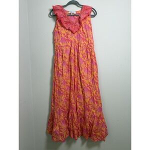 Bella Tu Pink Orange Sz M Ruffled Sequin Floral Sleeveless Dress Preppy Colorful